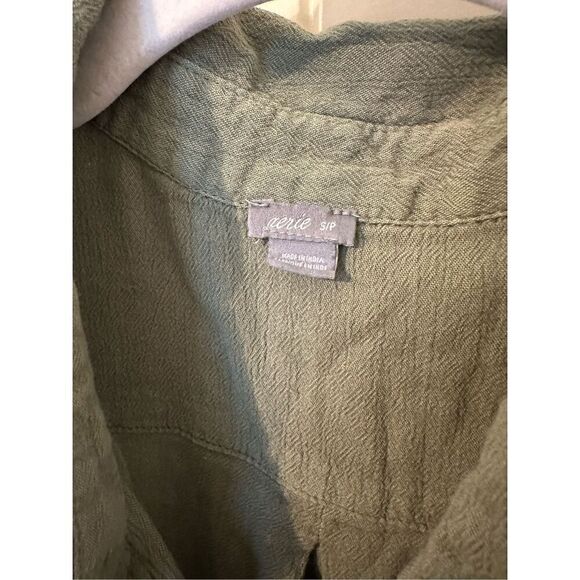 Aerie Button Front Green Long Sleeve Lightweight Collared Top Women’s Small - Picture 2 of 7